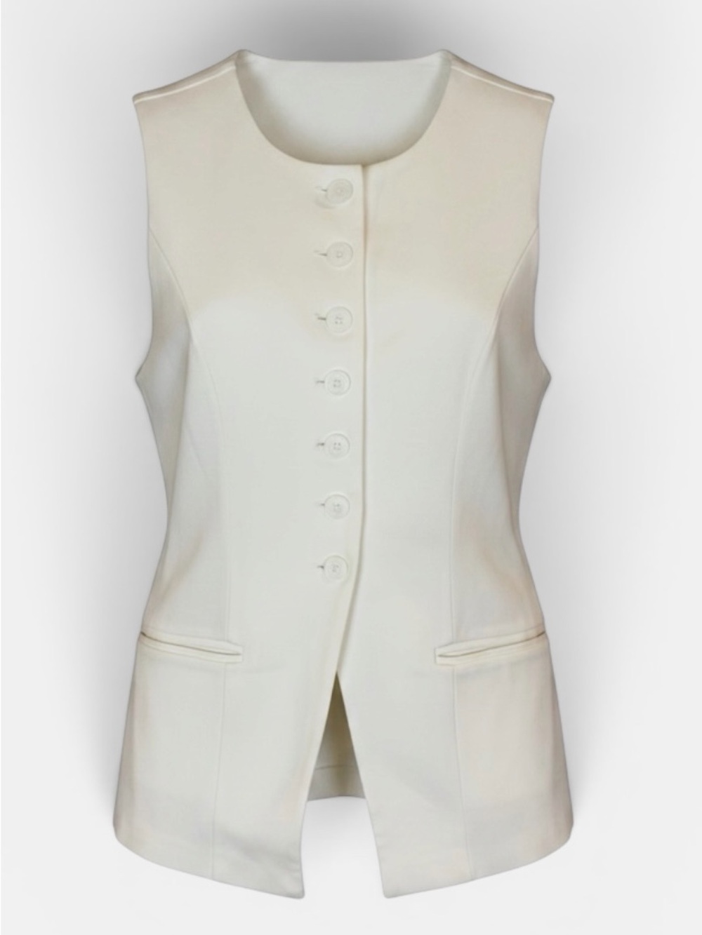 Cream Sleeveless Button-Up Long Vest by Joie
